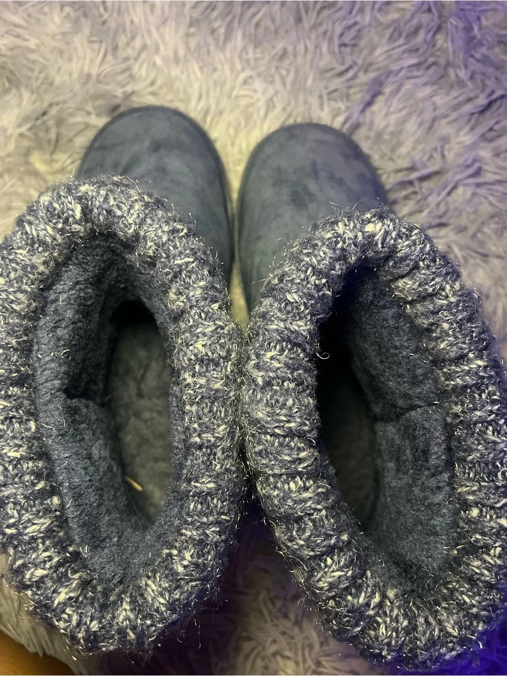 Cozy Women's Lams Fold-Over Knit Cuff Booties - Blue